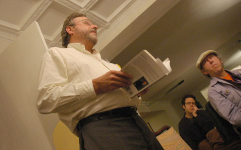 Robert Balmanno reads at a Nob Hill salon sponsored by Caveat Lector, a group of San Francisco poets and writers. Some of Balmanno's writing was featured in the organization's zine, Caveat Lector.